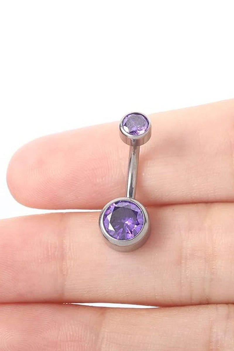 إبرة سرة من التيتانيوم الفضي المقاوم للحساسية مرصعة بكريستال زركون بنفسجي - تصميم أنيق وجذاب