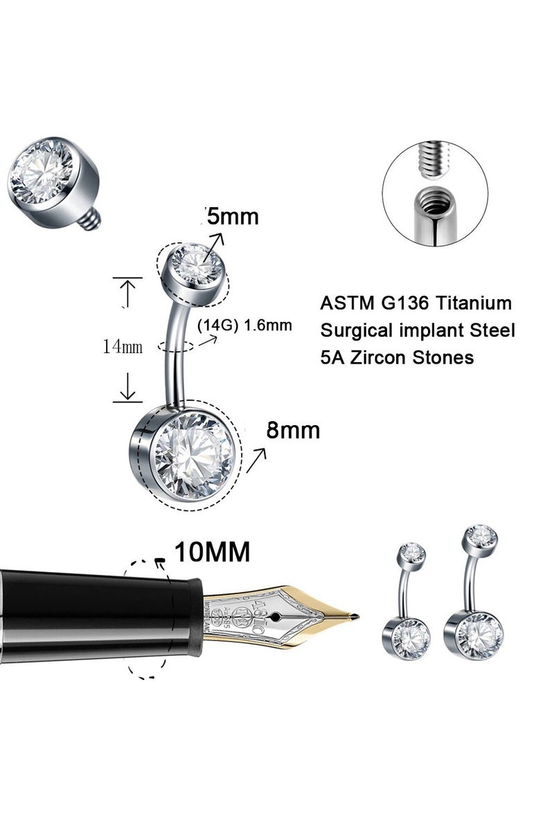 إبرة سرة من التيتانيوم الفضي المقاوم للحساسية مرصعة بكريستال زركون بنفسجي - تصميم أنيق وجذاب