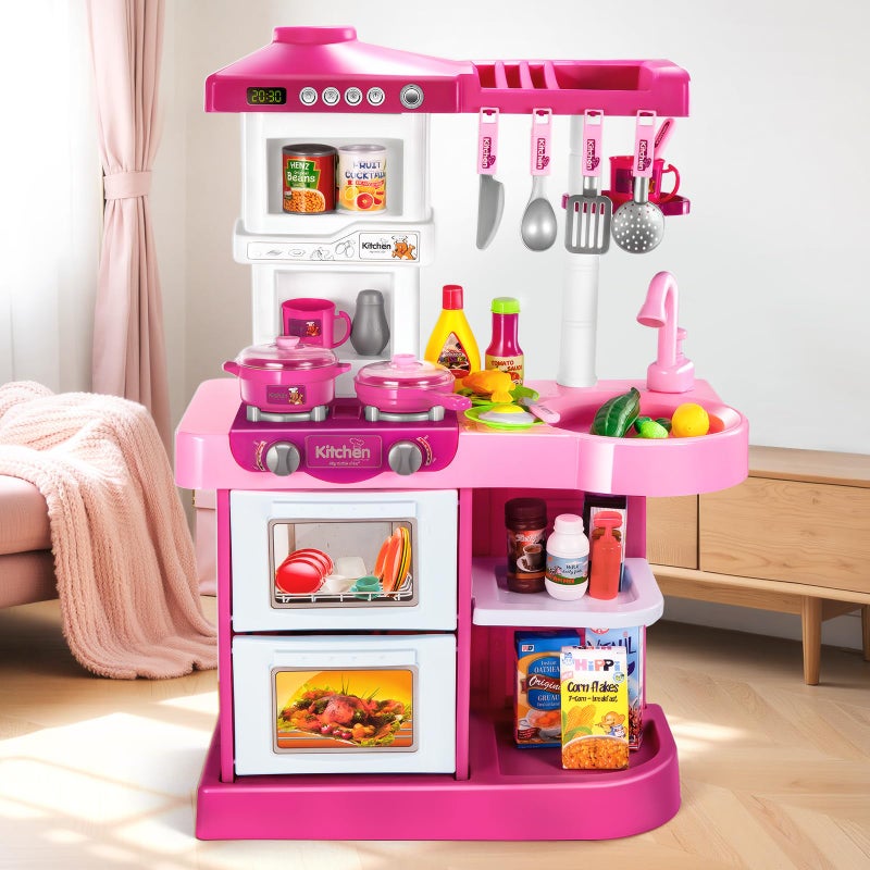 KIZONLY 53 PCS Play Kitchen Pretend Food Set for Kids Ages 36 48 Pink Kitchen Toys with Light Sound and Spraying Sink Toy Accessories Indoor Outdoor Playset for Toddlers 35 Boys Girls 612 - Image 3