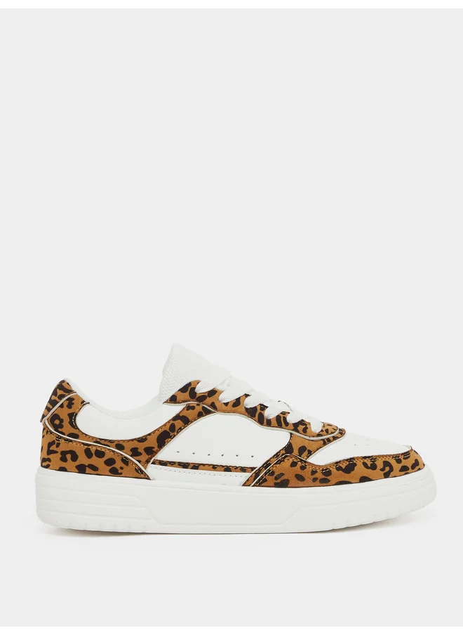 ستايلي Styli Leopard Print Lace Up Sneaker