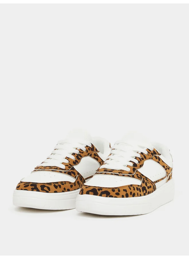 ستايلي Styli Leopard Print Lace Up Sneaker