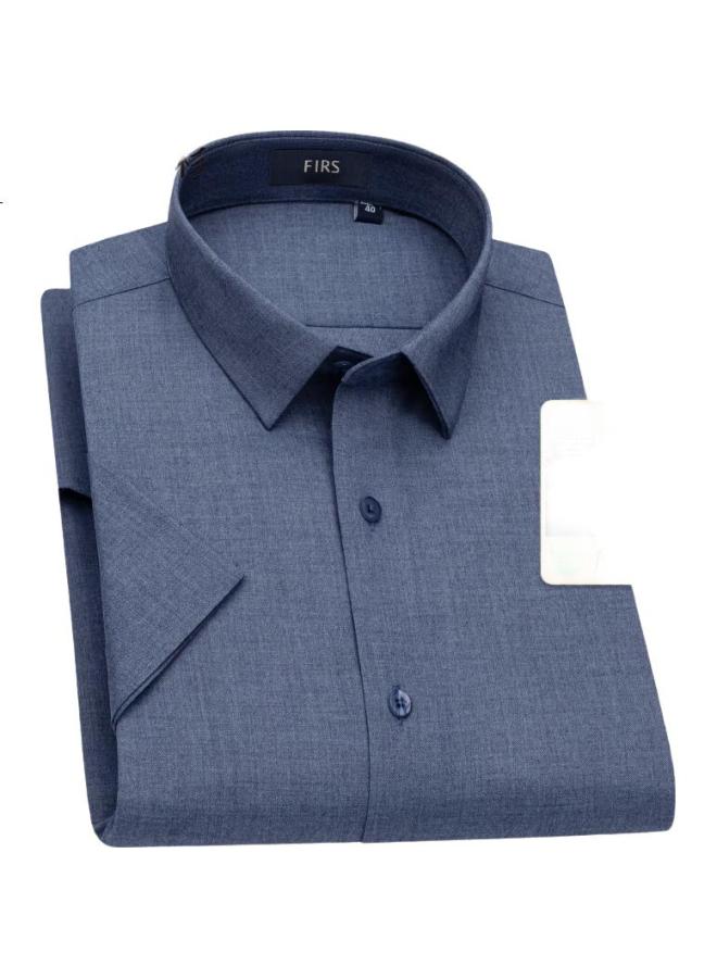 FIRS Men'S Short Sleeve Shirt Summer New Casual Business Easy Care Shirt Grey Blue Color 42 - Image 1