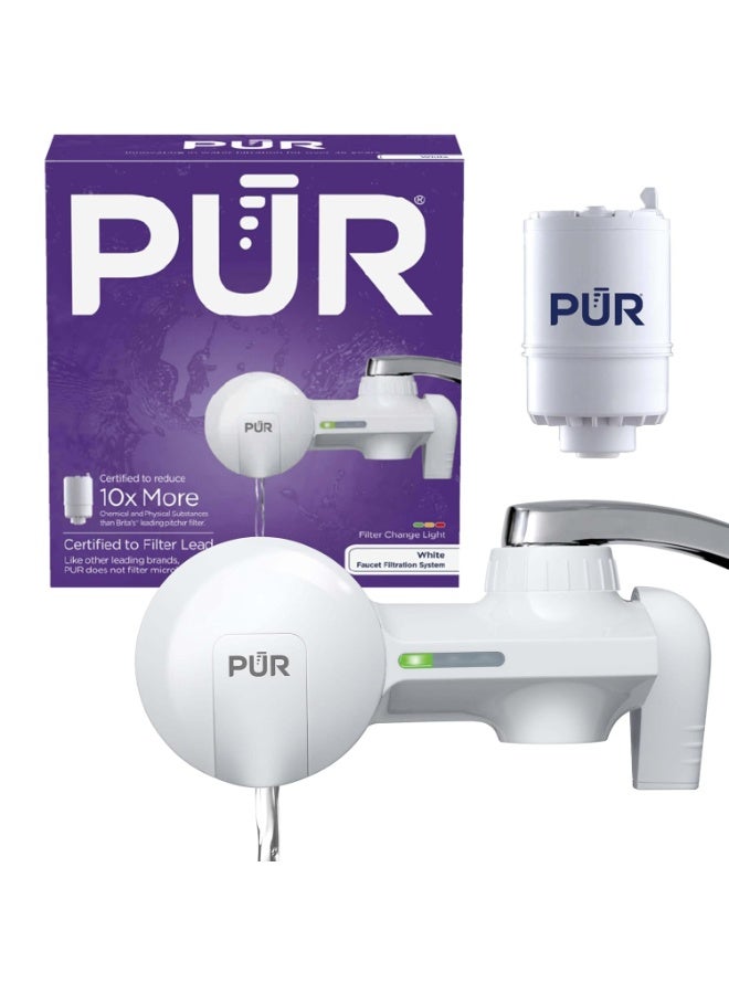 PUR Horizontal Faucet Mount Water Filtration System with Lead Reducing Filter for Cleaner, Filtered Tap Water, Lasts 100 Gallons, Sink Water Filter, Fits Most Kitchen or Bathroom Faucets, White - Image 1