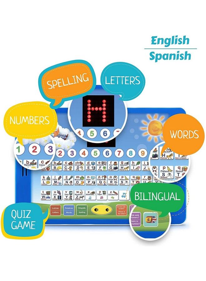 Boxiki kids تابلت تعليمي ثنائي اللغة لتعلم الإسبانية والإنجليزية مع شاشة عرض LED. تعلم الإسبانية والإنجليزية مع ألعاب الأبجدية والتهجئة. الأطفال يحبون ألعابنا التعليمية التفاعلية. - Image 3