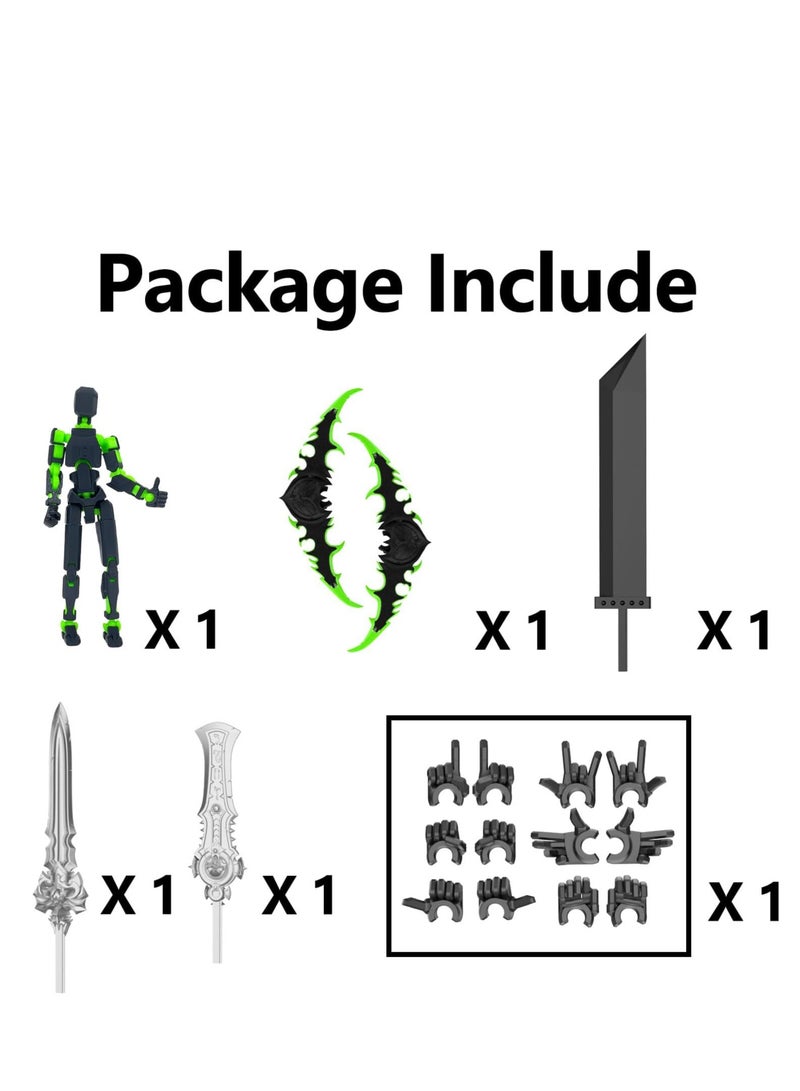 SYOSI (Assembly Completed) 3D Printed Action Figure, T13 Robot Action Figure, T13 Collectible Action Figure Articulated, Full Body Mechanical Doll, Desk Decoration, Creative Gifts (Black Green) - Image 3