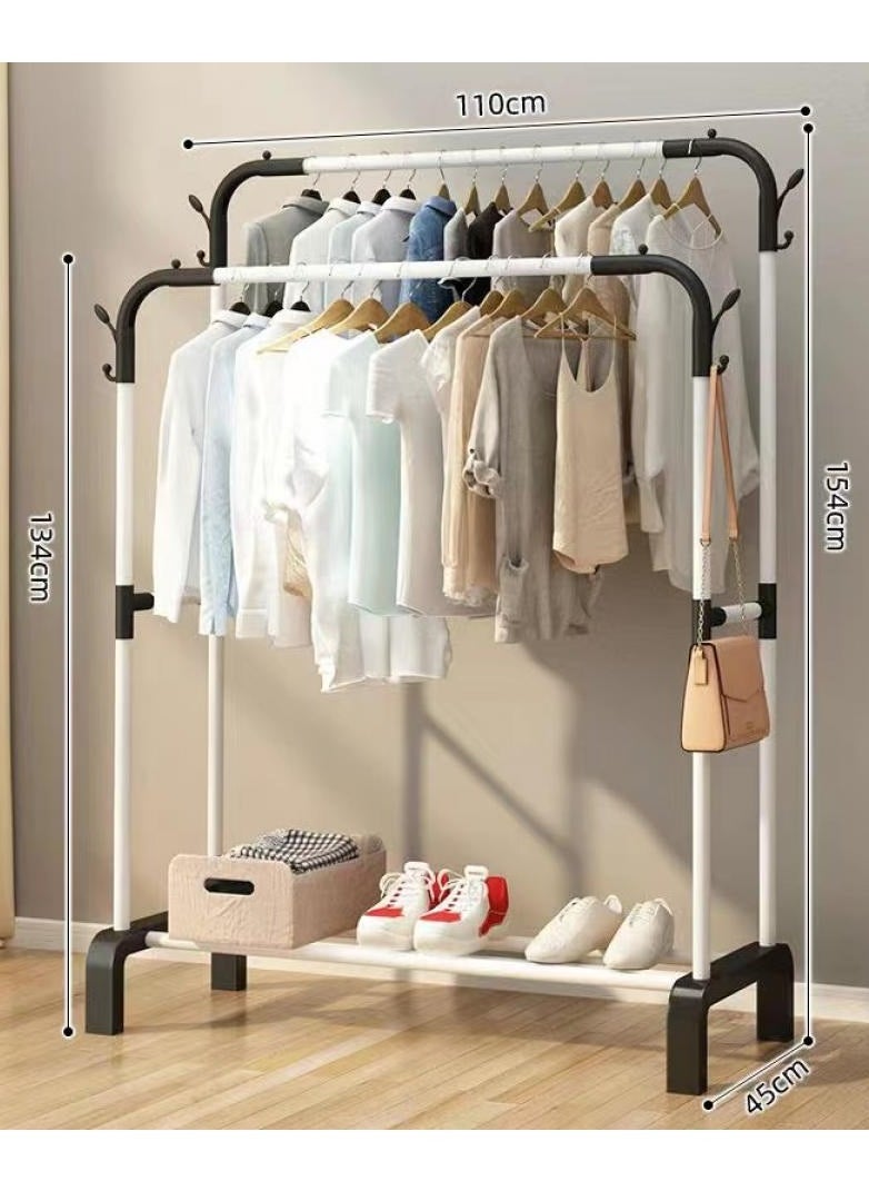Alissa Clothes Organizer And Holder Metal Stand  Rack Floor Hanger 2 Rail Rod Modern Simple Storage Wardrobe Clothing Drying Racks White （110*154*45cm )  - Image 5
