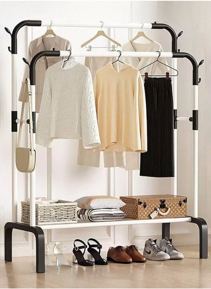 Alissa Clothes Organizer And Holder Metal Stand  Rack Floor Hanger 2 Rail Rod Modern Simple Storage Wardrobe Clothing Drying Racks White （110*154*45cm )  - Image 1