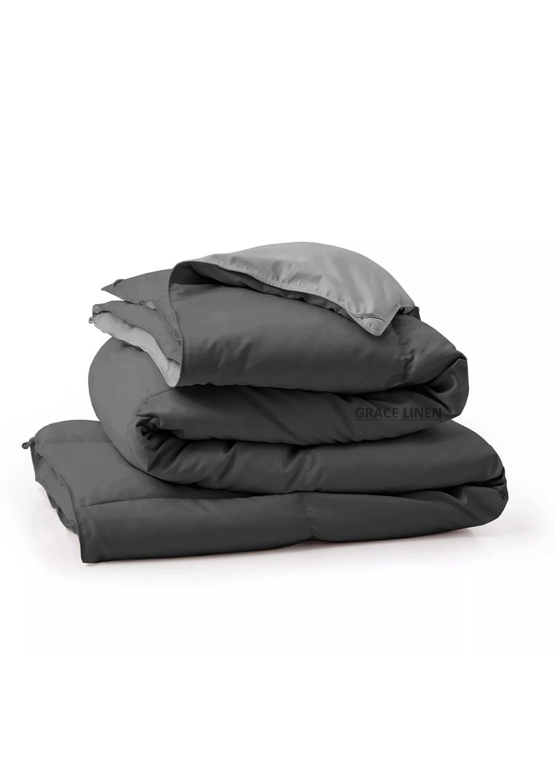 Grace Linen Grace Linen Reversible Comforter King Size Soft Microfiber 300 GSM Comforter for Winter Blanket Soft Luxury Design DuvetBlanket King Size 92X106 Dark GreySilver Grey Color  - Image 1