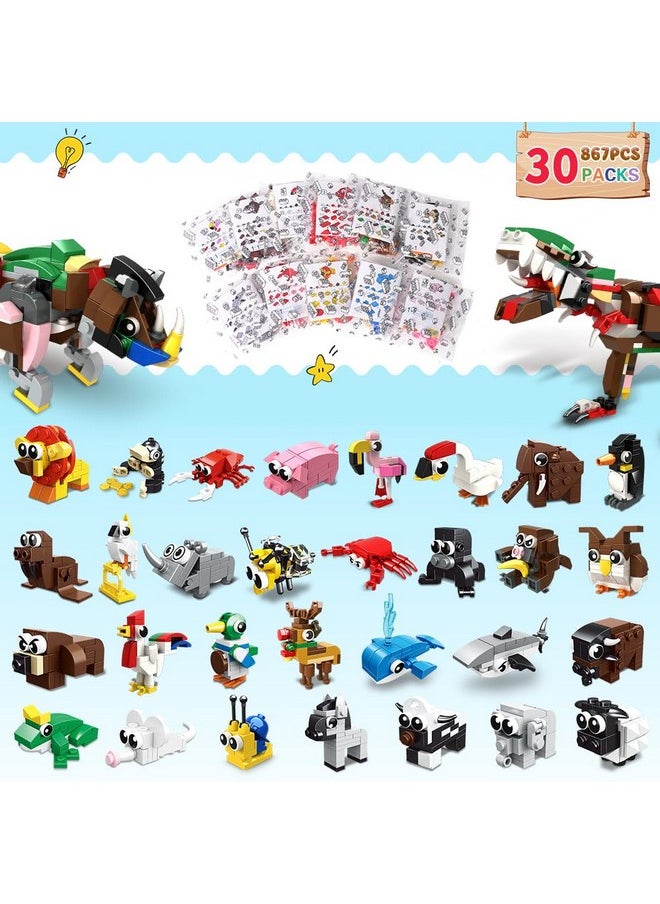 Hogokids - 30 Packs Party Favors For Kids - 867Pcs Animals Building Blocks Sets For Classroom Prizes Goodie Bag Fillers Stocking Stuffers Birthday Valentines Easter Gifts For Kids Boys Girls 6+ - Image 1