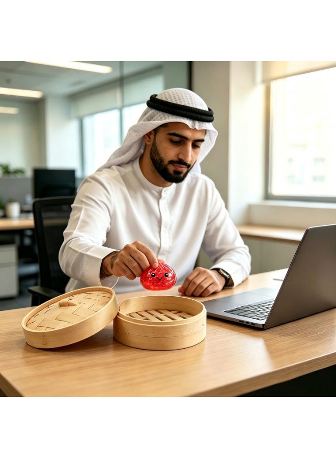 زلابية حمراء لامعة زاهية مع صندوق بخار صغير، كرة باو بان رائعة لتخفيف التوتر، كعكة ضغط لامعة كبيرة الحجم، لعبة ضخمة لتخفيف القلق، عجينة ناعمة بطيئة الارتفاع لتخفيف التوتر، هدية جميلة للأولاد والبنات - Image 5
