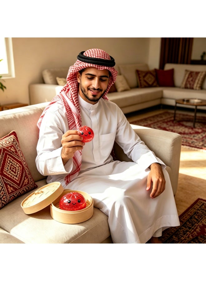 زلابية حمراء لامعة زاهية مع صندوق بخار صغير، كرة باو بان رائعة لتخفيف التوتر، كعكة ضغط لامعة كبيرة الحجم، لعبة ضخمة لتخفيف القلق، عجينة ناعمة بطيئة الارتفاع لتخفيف التوتر، هدية جميلة للأولاد والبنات - Image 4