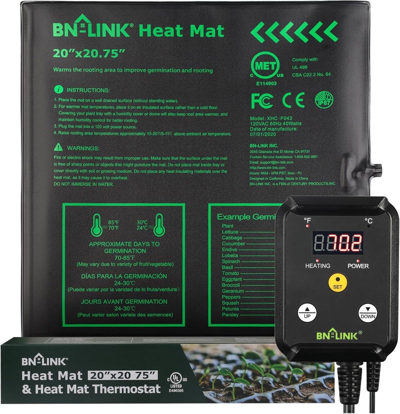 BN-LINK Seedling Heat Mat Heating Pad 20" x 20.75" with Digital Thermostat Controller Combo Set Waterproof for Indoor Seed Starting and Plant Germination - Image 1