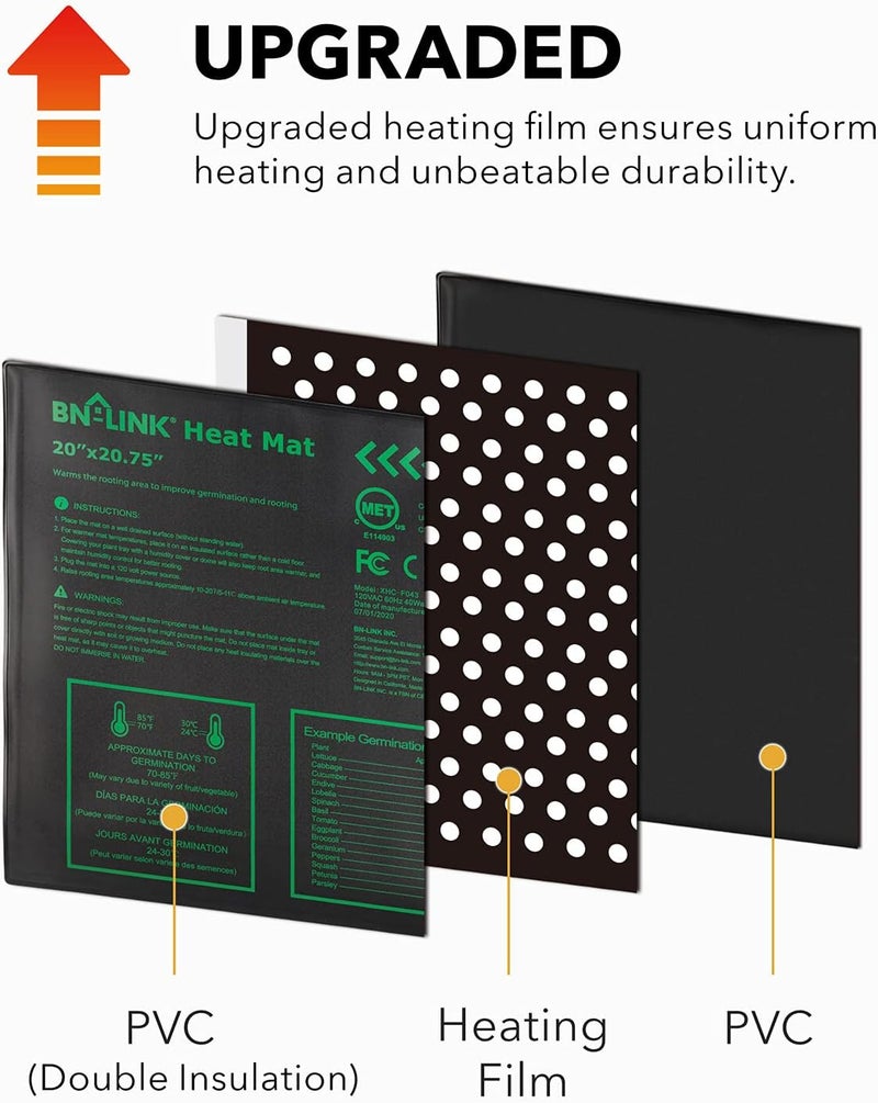 BN-LINK Seedling Heat Mat Heating Pad 20" x 20.75" with Digital Thermostat Controller Combo Set Waterproof for Indoor Seed Starting and Plant Germination - Image 4