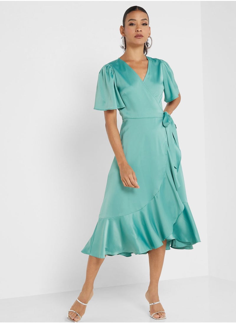 YAS - V-Neck Tie Detail Dress - Image 1