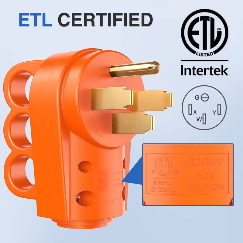 Nilight 50 Amp RV Replacement Plug 125/250 Volt Heavy Duty Male Plug with Handle ETL Listed RV NEMA 14-50P Replacement Plug for RV Camper Caravan Motorhome Van Trailer - Image 5