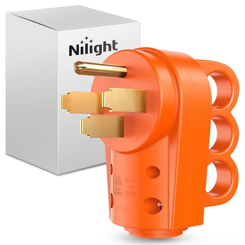 Nilight 50 Amp RV Replacement Plug 125/250 Volt Heavy Duty Male Plug with Handle ETL Listed RV NEMA 14-50P Replacement Plug for RV Camper Caravan Motorhome Van Trailer - Image 1