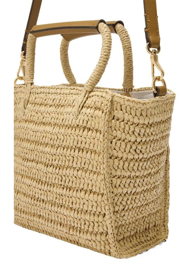 PARFOIS Tote Bag With Straw Effect And Crossbody Strap