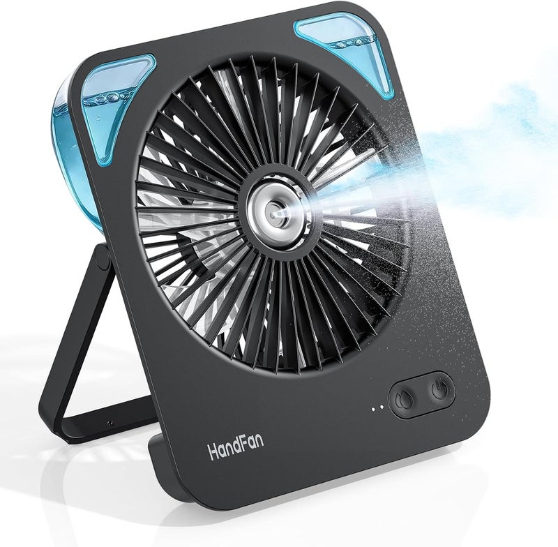 HandFan 4000mAh Portable Desk Misting Fan, 180° Foldable Travel Fan Rechargeable, Small Personal Mist Fans Battery Powered, Cooling Table Fans for Home Office Travel Beach Cruise Outdoors(Black) - Image 1