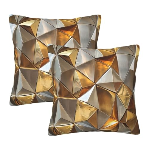 Droerfes Geometry Gold Throw Pillow Covers Set of 2 Couch Pillow Case Decoration Cushion Covers for Sofa Home Living Room Bedroom Outdoor 18X18 Inch - Image 1