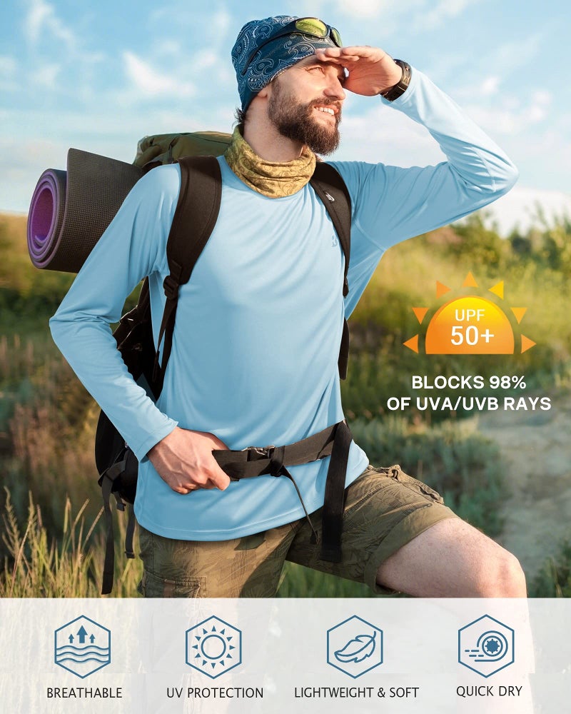 Roadbox Men's 2 Pack UV Sun Protection SPF UPF 50+ Long Sleeve Quick Dry Fishing Shirts Outdoor Rash Guard for Running Hiking Swimming - Image 3