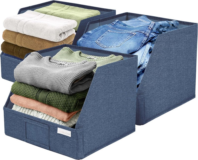 VIVIDECOR Trapezoid Storage Bins – 12x12x10 Fabric Storage Baskets, Collapsible Easy-Access Organiser Boxes for Baby Clothes, Kids Room Organizer – Navy Blue, 3 Pack - Image 1