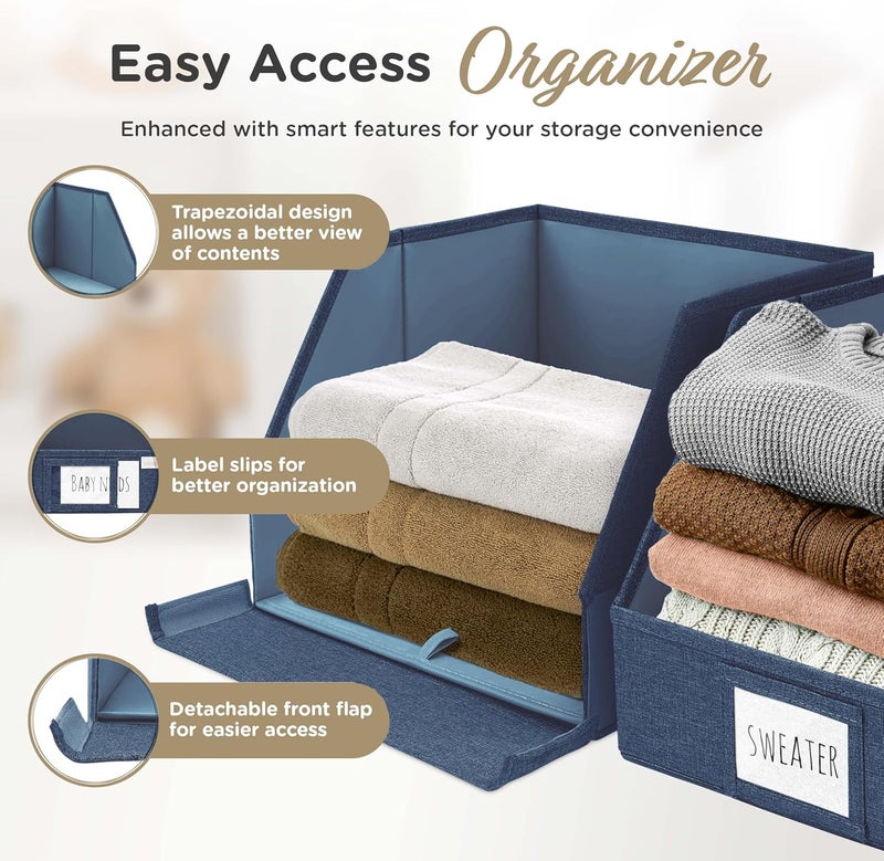 VIVIDECOR Trapezoid Storage Bins – 12x12x10 Fabric Storage Baskets, Collapsible Easy-Access Organiser Boxes for Baby Clothes, Kids Room Organizer – Navy Blue, 3 Pack - Image 3