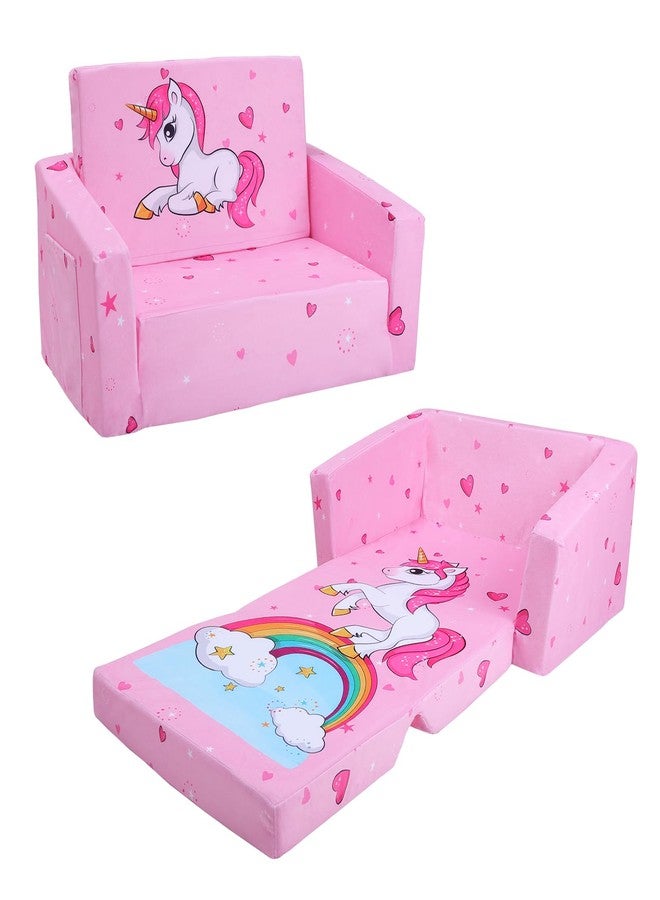 decalsweet Kids Couch Foldable Kids Sofa 2 in 1 Children Convertible Sofas to Lounger Fold Out Toddlers Sofa Bed for Playroom Bedroom Living Rooms Boys and Girls - Image 1
