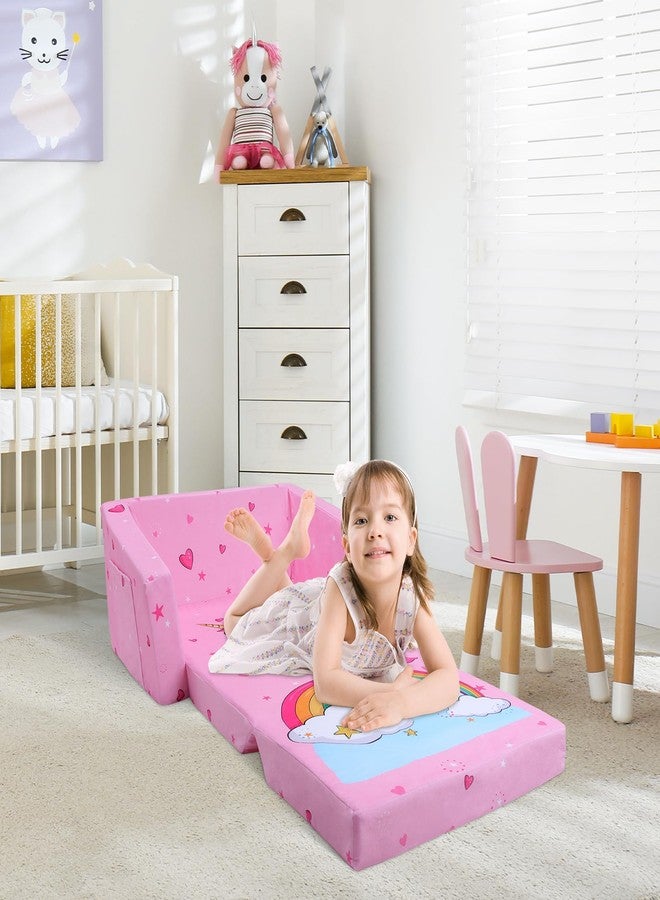 decalsweet Kids Couch Foldable Kids Sofa 2 in 1 Children Convertible Sofas to Lounger Fold Out Toddlers Sofa Bed for Playroom Bedroom Living Rooms Boys and Girls - Image 3