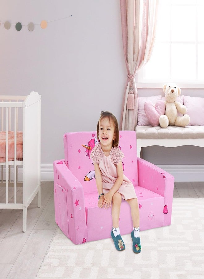 decalsweet Kids Couch Foldable Kids Sofa 2 in 1 Children Convertible Sofas to Lounger Fold Out Toddlers Sofa Bed for Playroom Bedroom Living Rooms Boys and Girls - Image 2