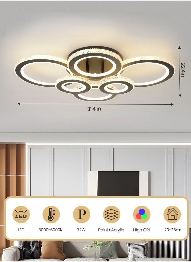 Modern Round LED Ceiling Light Fixture, Modern Black Flush Mount Lamp with Remote Control for Bedroom, Living Room, Dining Room, Library, 72W, 3000K-6000K - pzsku/Z3E1290729675753791E6Z/45/_/1738564632/2cd1e0d1-9842-42d2-a034-2e97639e1167