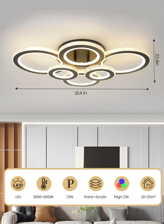YATAI LIGHTING Modern Round LED Ceiling Light Fixture, Modern Black Flush Mount Lamp with Remote Control for Bedroom, Living Room, Dining Room, Library, 72W, 3000K-6000K  - Image 3