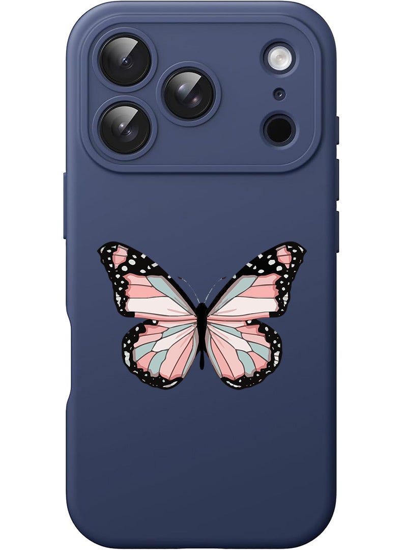Theodor Protective Slim Fit Case Liquid Silicone Cover with Full Body Protection Anti-Scratch Shockproof Case For Apple iPhone 17 Pro (Blue) Butterfly-01 - Image 1