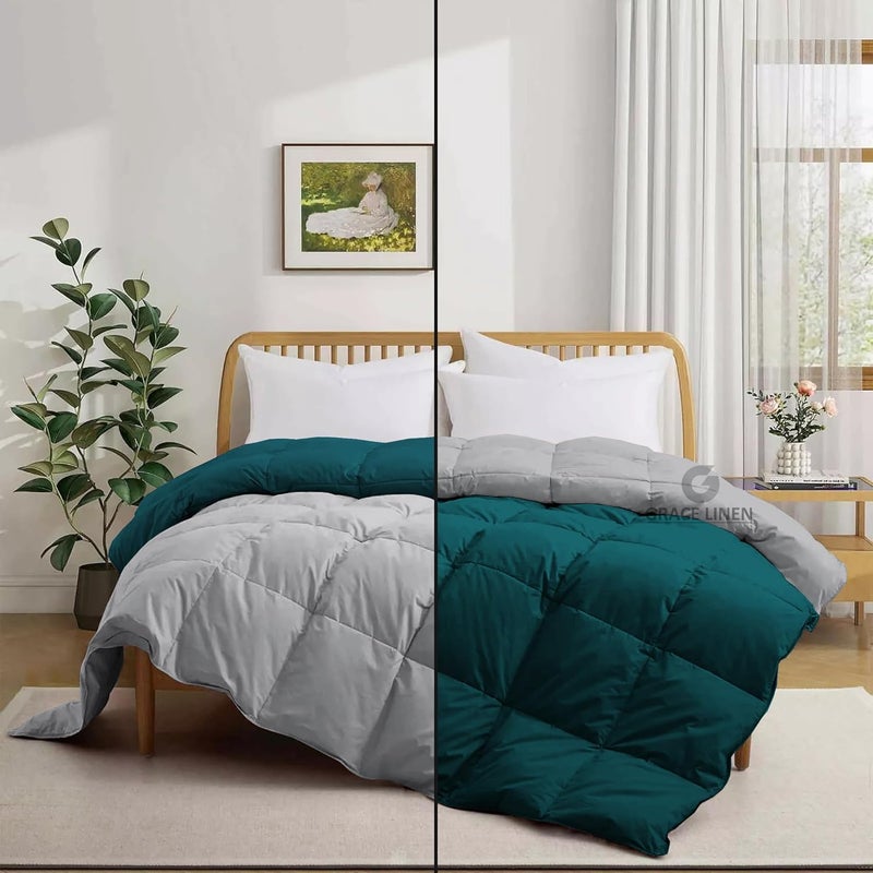 Grace Linen 500 GSM Winter BlanketComforter King Size 92X106 Unique Design Heavy Winter Comforter 500 GSM Microfiber Fill Rajai King Size TealSilver Grey Color - Image 2