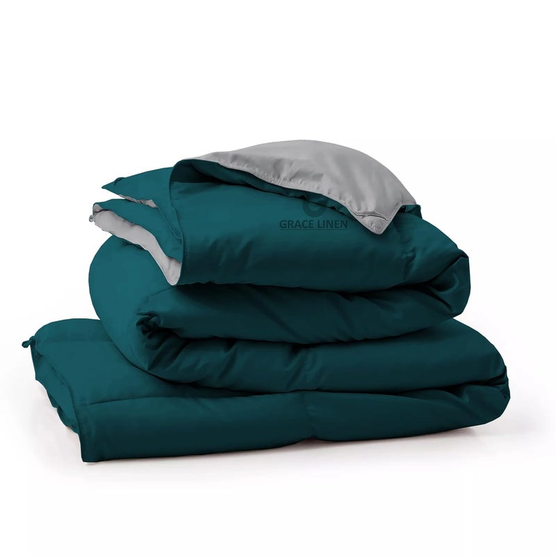 Grace Linen 500 GSM Winter BlanketComforter King Size 92X106 Unique Design Heavy Winter Comforter 500 GSM Microfiber Fill Rajai King Size TealSilver Grey Color - Image 4
