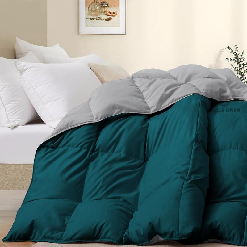 Grace Linen 500 GSM Winter BlanketComforter King Size 92X106 Unique Design Heavy Winter Comforter 500 GSM Microfiber Fill Rajai King Size TealSilver Grey Color - Image 3