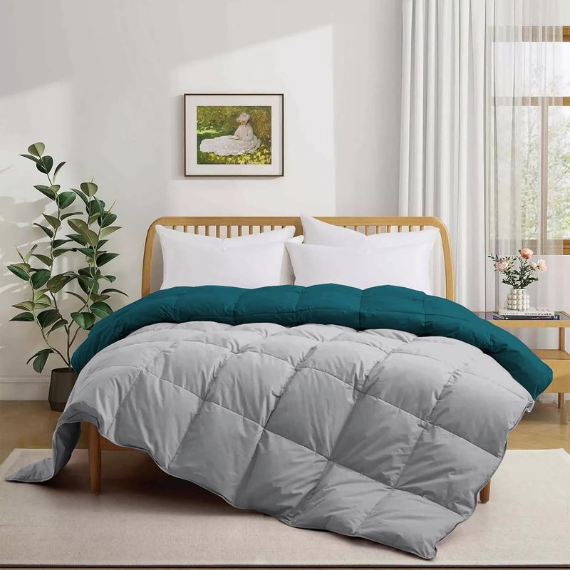 Grace Linen 500 GSM Winter BlanketComforter King Size 92X106 Unique Design Heavy Winter Comforter 500 GSM Microfiber Fill Rajai King Size TealSilver Grey Color - Image 1