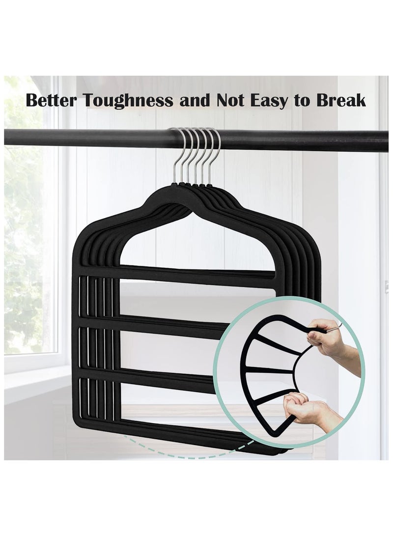 Blythornix Velvet Pants Hangers 4 Layers Space Saving, Non-Slip Clothes Hanger 360° Swivel Hook Closet Organizer for Jeans, Trousers, Scarfs and Ties 4 Packs Black - Image 2