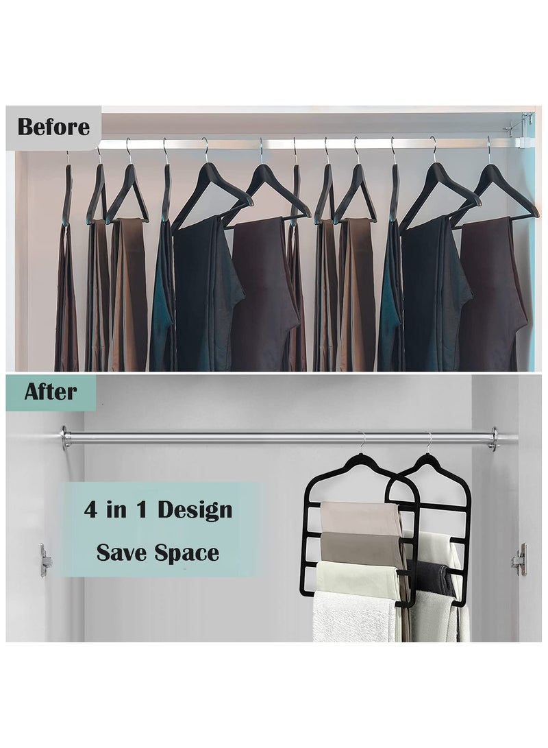 Blythornix Velvet Pants Hangers 4 Layers Space Saving, Non-Slip Clothes Hanger 360° Swivel Hook Closet Organizer for Jeans, Trousers, Scarfs and Ties 4 Packs Black - Image 3