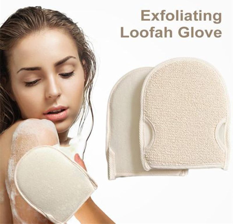 Exfoliating Bath Gloves: 2 Pcs One Size, Flexible Body Contour Fit, Quick-Drying, Natural Loofah Scrub Gloves - Deep Cleansing Dead Skin Removal for Men Women Children Home Spa Use - Image 2