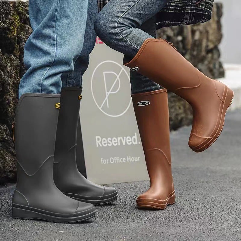 Export High Rain Boots For Men And Women New Outdoor Thick Bottom Rain Boots Wading Long Boots Fleece-Lined Non-Slip Water Shoes For Men - Image 3