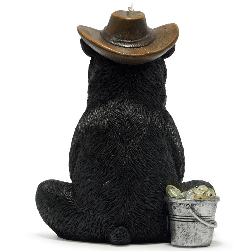 Hodao Black Bear Fishing Figurines Decoration Summer Bear Crafts for Home Office Desk Decor Statue for Tabletop Shelf Decoration Ornament Gifts Decor for Beach Fishing Lovers (Black) - Image 3