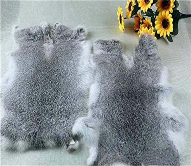 2Pack Natural Rabbit Hide Skin Craft Grade Fur Pelts Sewing Quality Leather Rug Blanket Cyan Gray