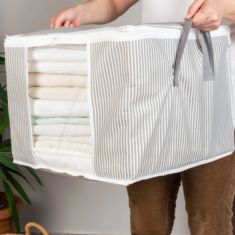 ناكاريف 2 Pieces Medium Size Window Line Pattern Printed Closet Clothes Organizer Bag Set 45x40x30 cm