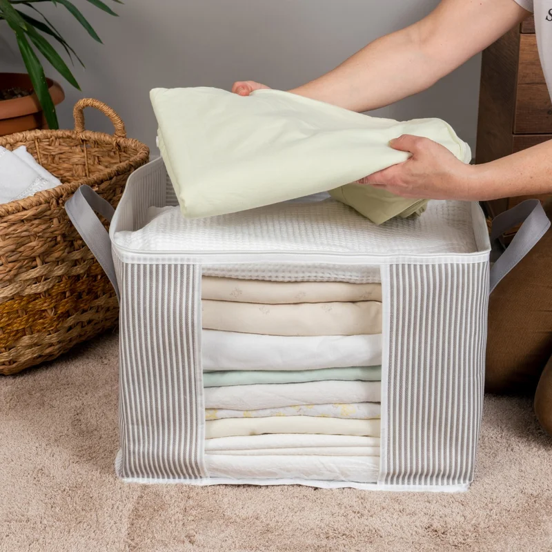 ناكاريف 2 Pieces Medium Size Window Line Pattern Printed Closet Clothes Organizer Bag Set 45x40x30 cm