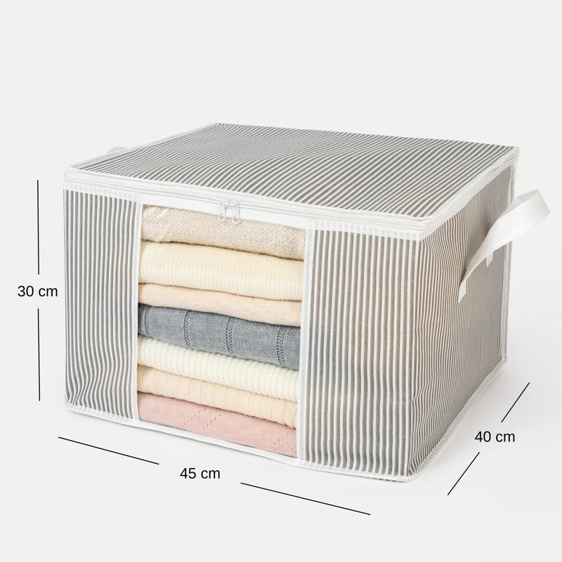 ناكاريف 2 Pieces Medium Size Window Line Pattern Printed Closet Clothes Organizer Bag Set 45x40x30 cm