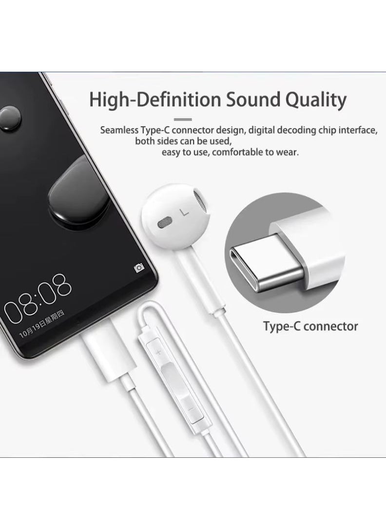 Generic Type-C Wired Earphones with Mic, Volume Control & Hi-Fi Sound – Compatible with USB-C Devices – White  - Image 2