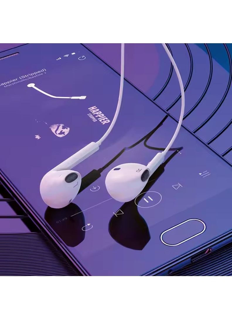 Generic Type-C Wired Earphones with Mic, Volume Control & Hi-Fi Sound – Compatible with USB-C Devices – White  - Image 3