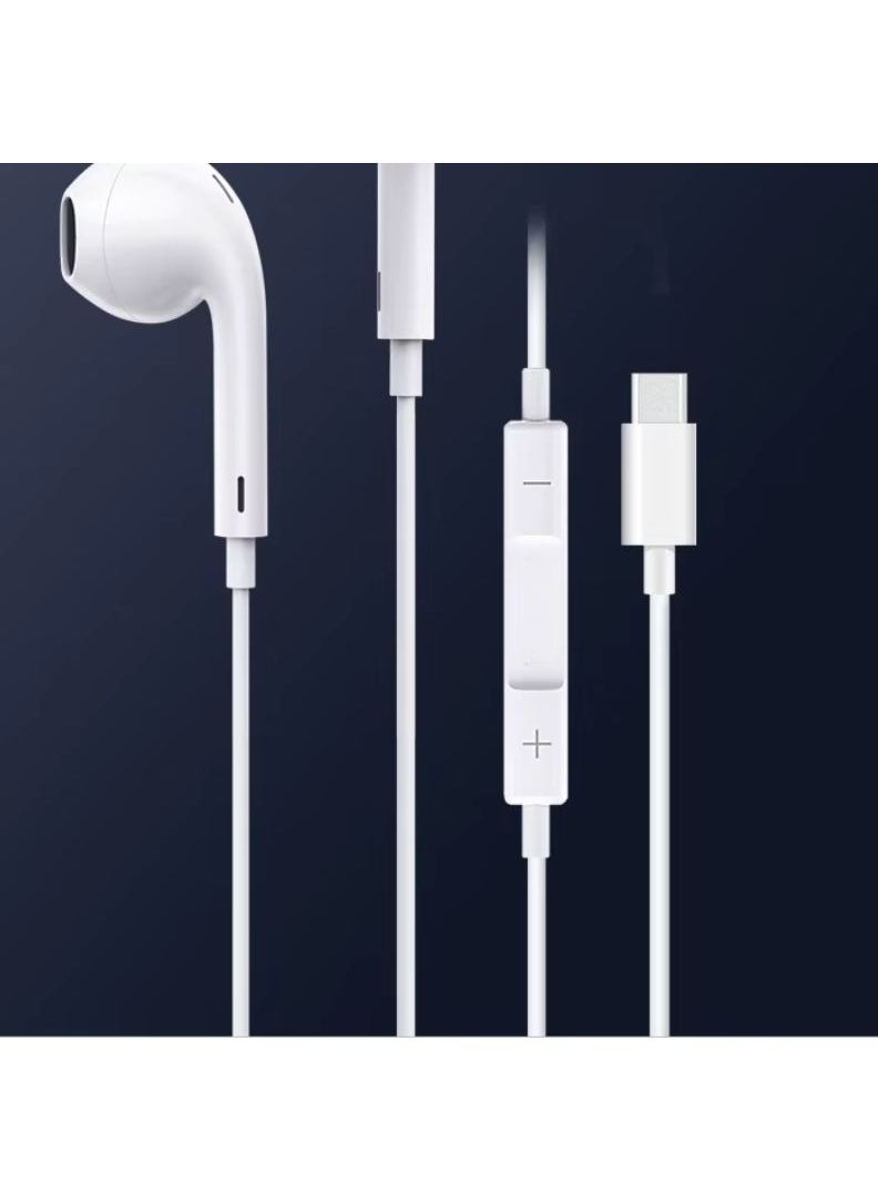Generic Type-C Wired Earphones with Mic, Volume Control & Hi-Fi Sound – Compatible with USB-C Devices – White  - Image 4