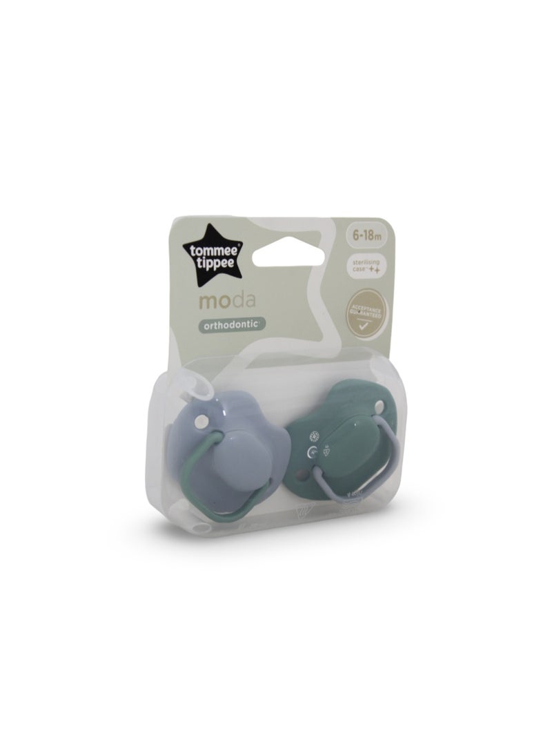 Tommee Tippee Moda Orthodontic Soothers 6-18m – Baby Blue (Pack Of 2) - Image 1