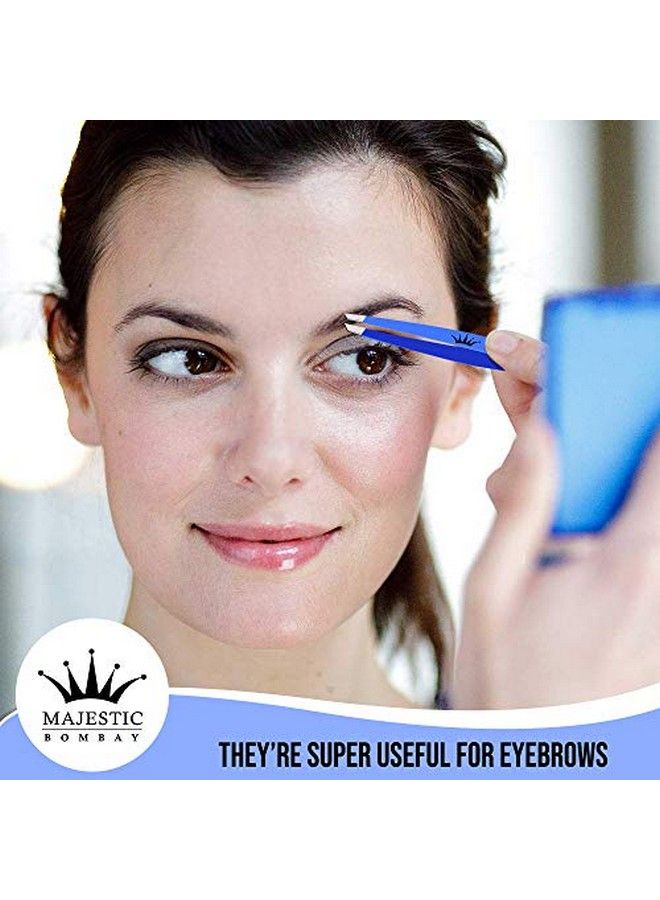 Majestic Bombay Slant Tweezers For Women And Men Splinter Ticks Facial Chin Hair Brow And Ingrown Hair Removal Set Sharp Needle Nose Stainless Steel Surgical Precision Pluckers Majestic Bombay - Image 3